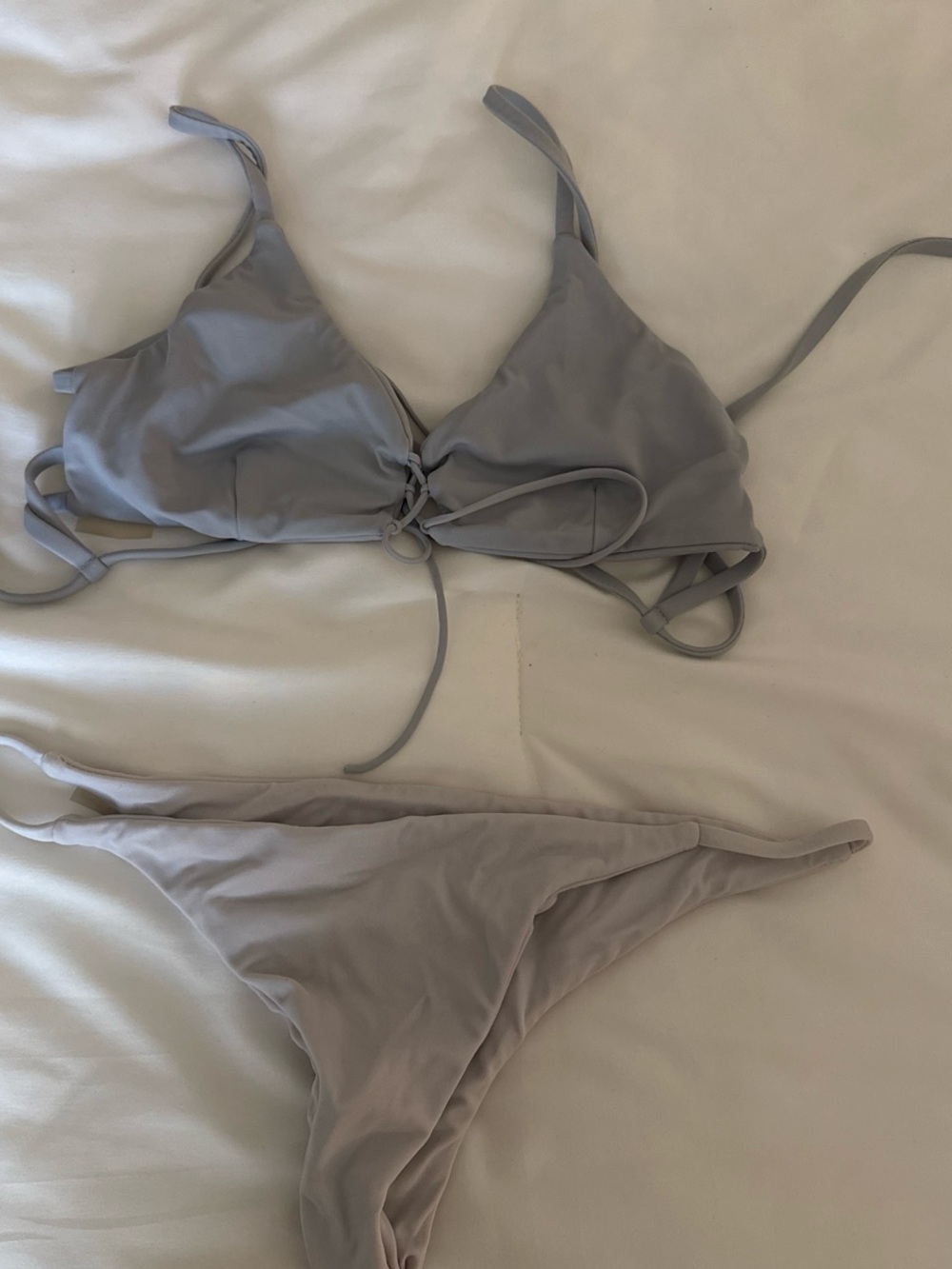 Light Gray Adjustable Tie-Front Bikini Set - Women's Two-Piece Swimwear